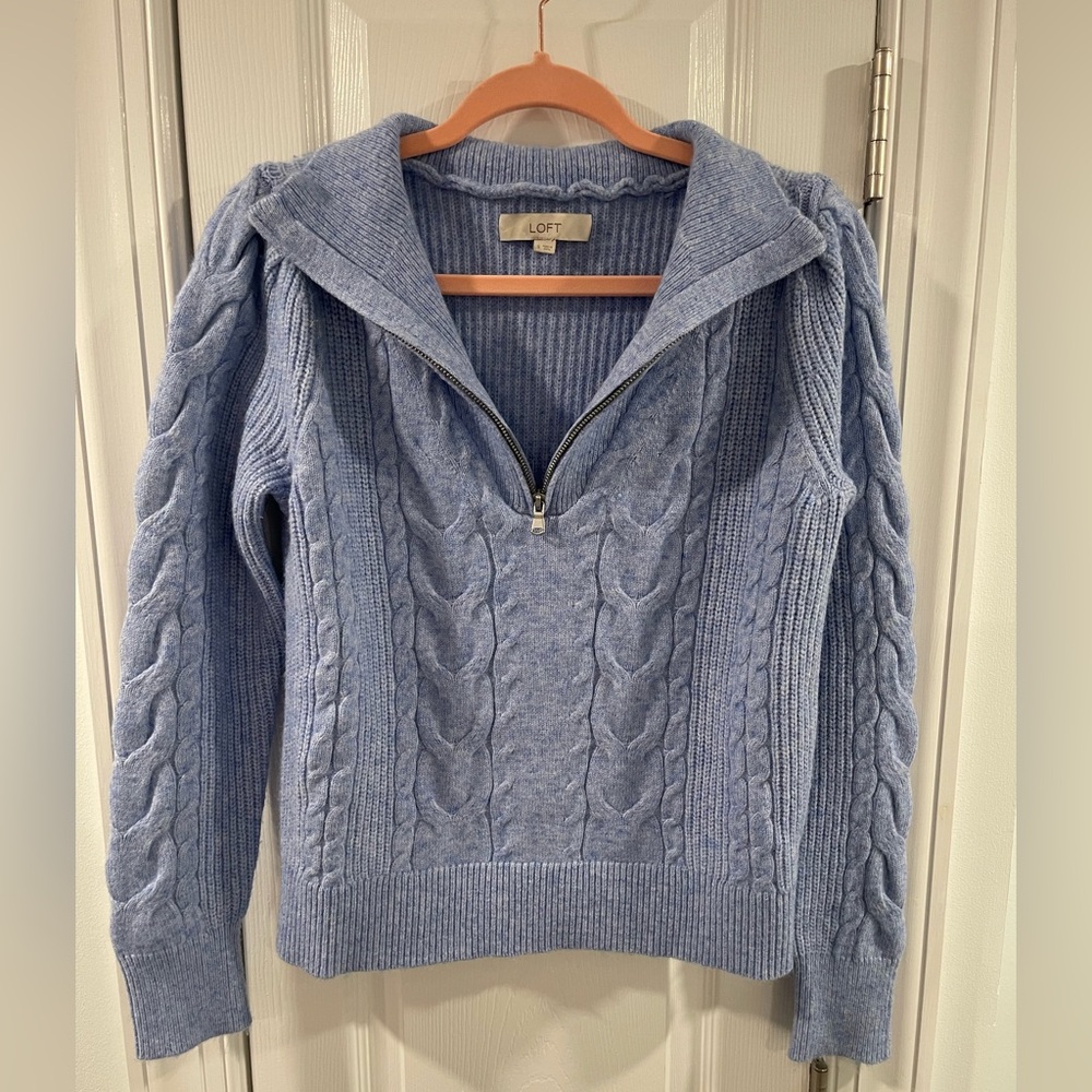 LOFT Light Blue Cable Knit Turtleneck Sweater
